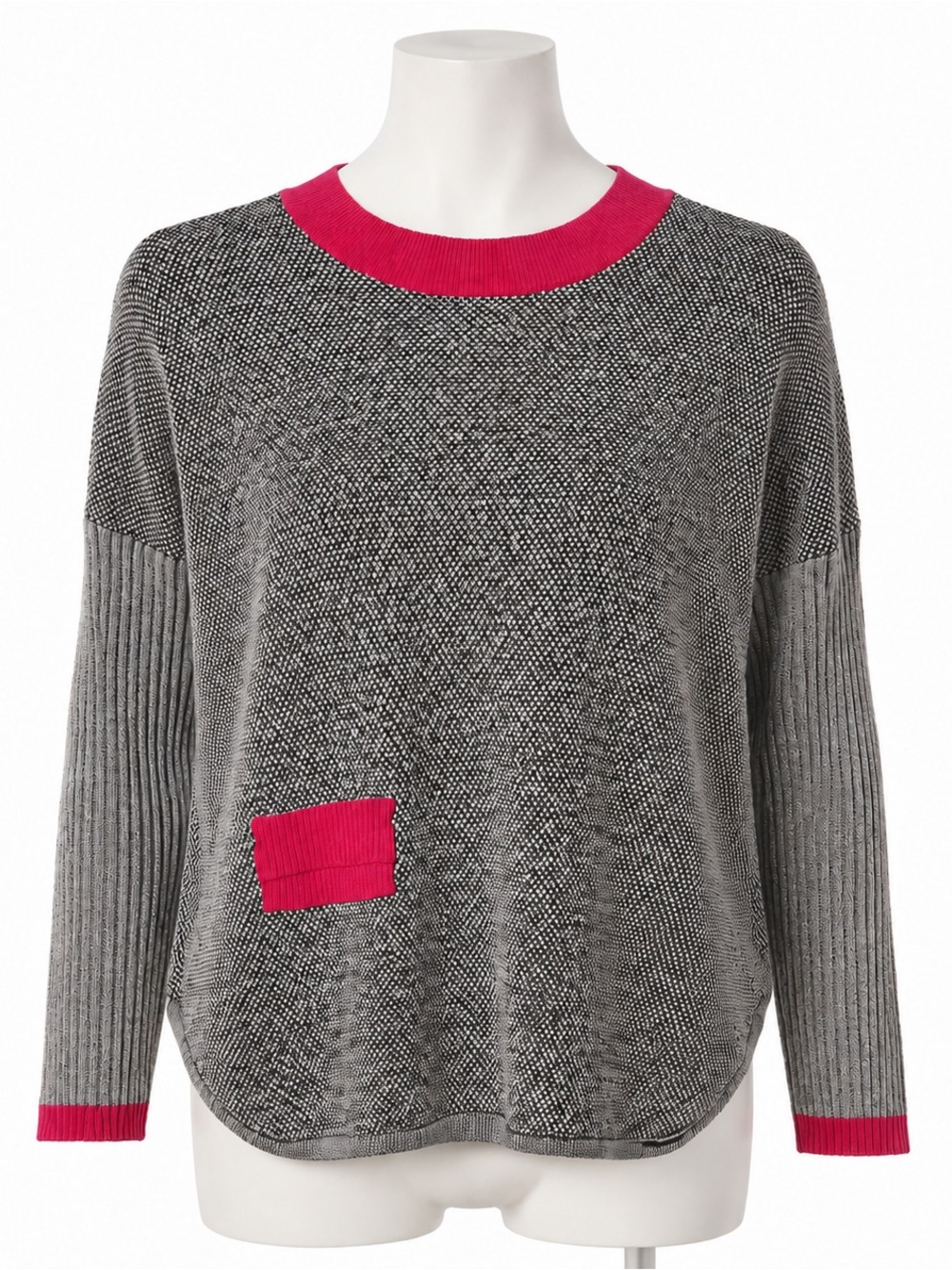 Zaket & Plover Women’s Textured Cashmere Wool Sweater Pink Trim Pocket Small